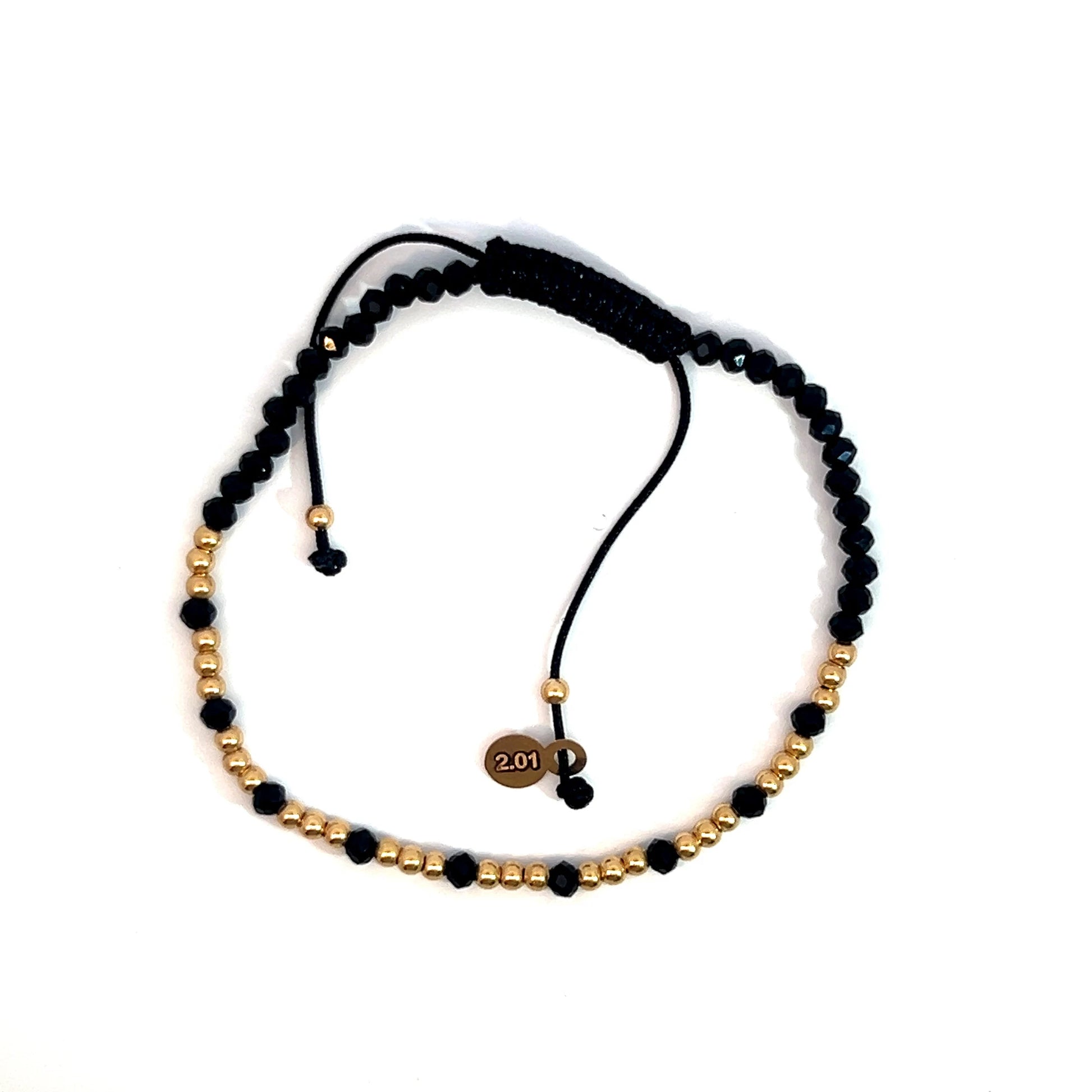 18ct Gold Adjustable Bracelet with Black Beads, 2.01g