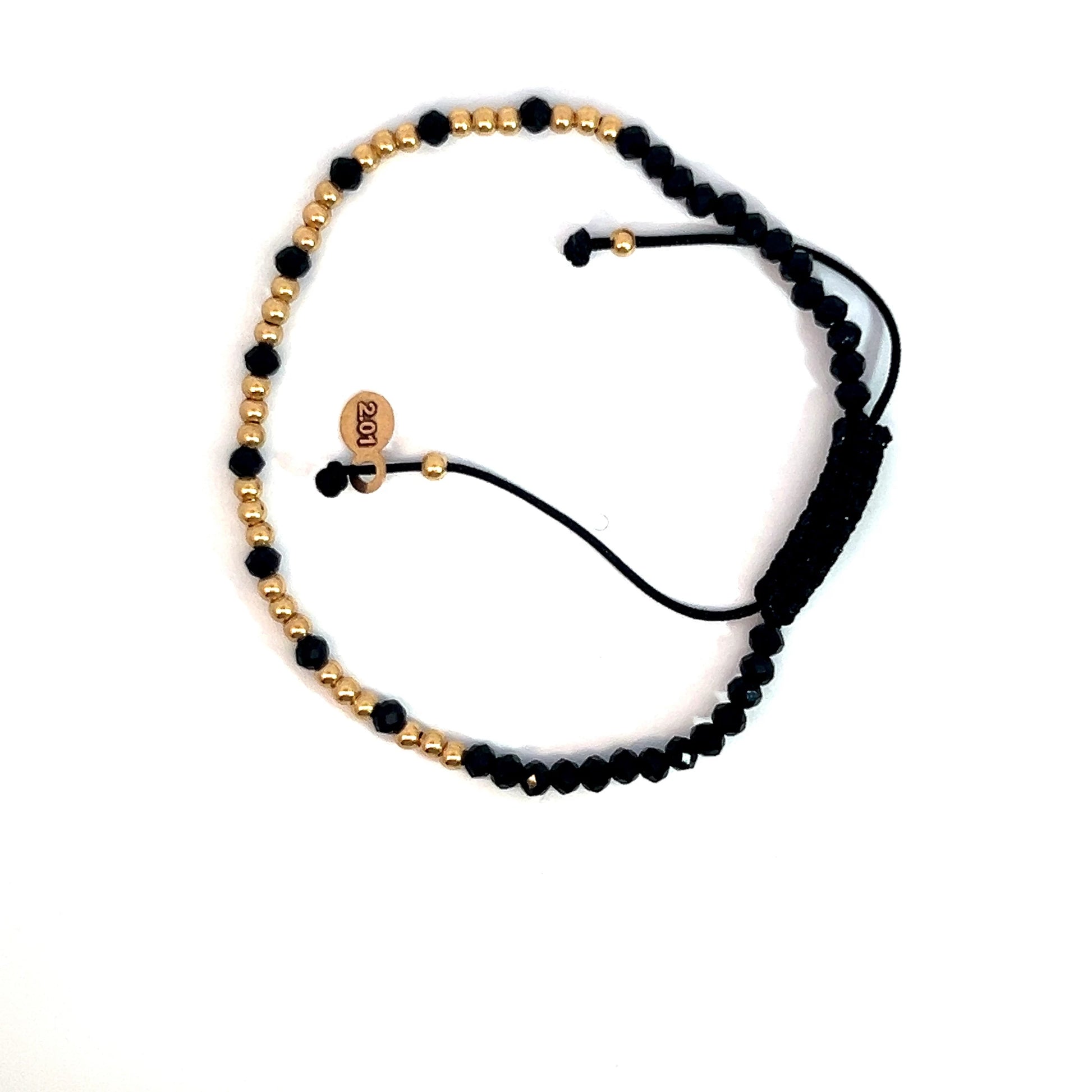 18ct Gold Adjustable Bracelet with Black Beads, 2.01g