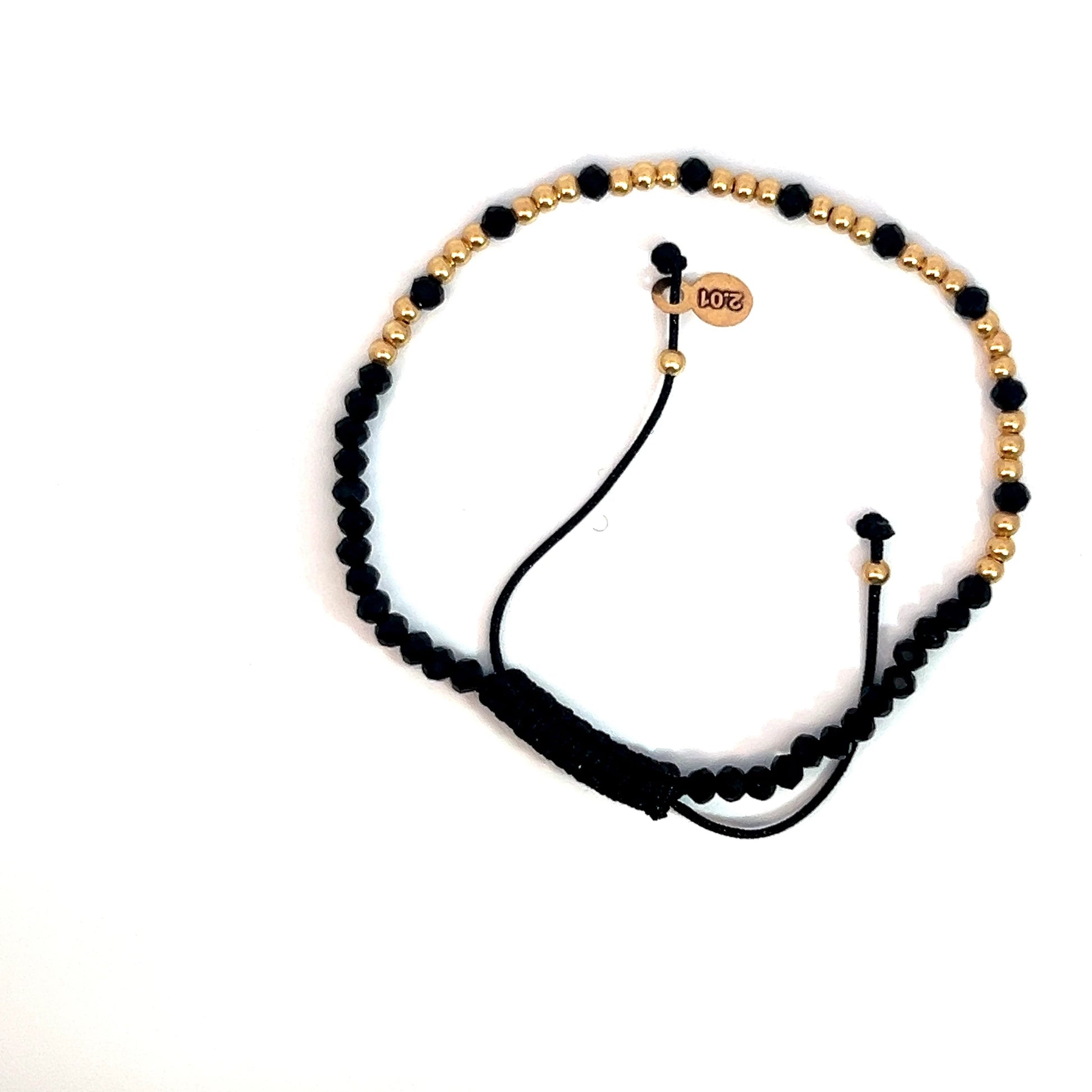 18ct Gold Adjustable Bracelet with Black Beads, 2.01g