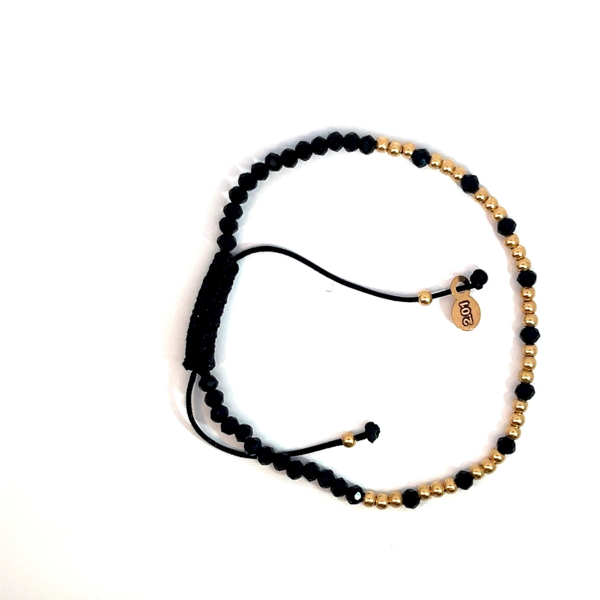 18ct Gold Adjustable Bracelet with Black Beads, 2.01g
