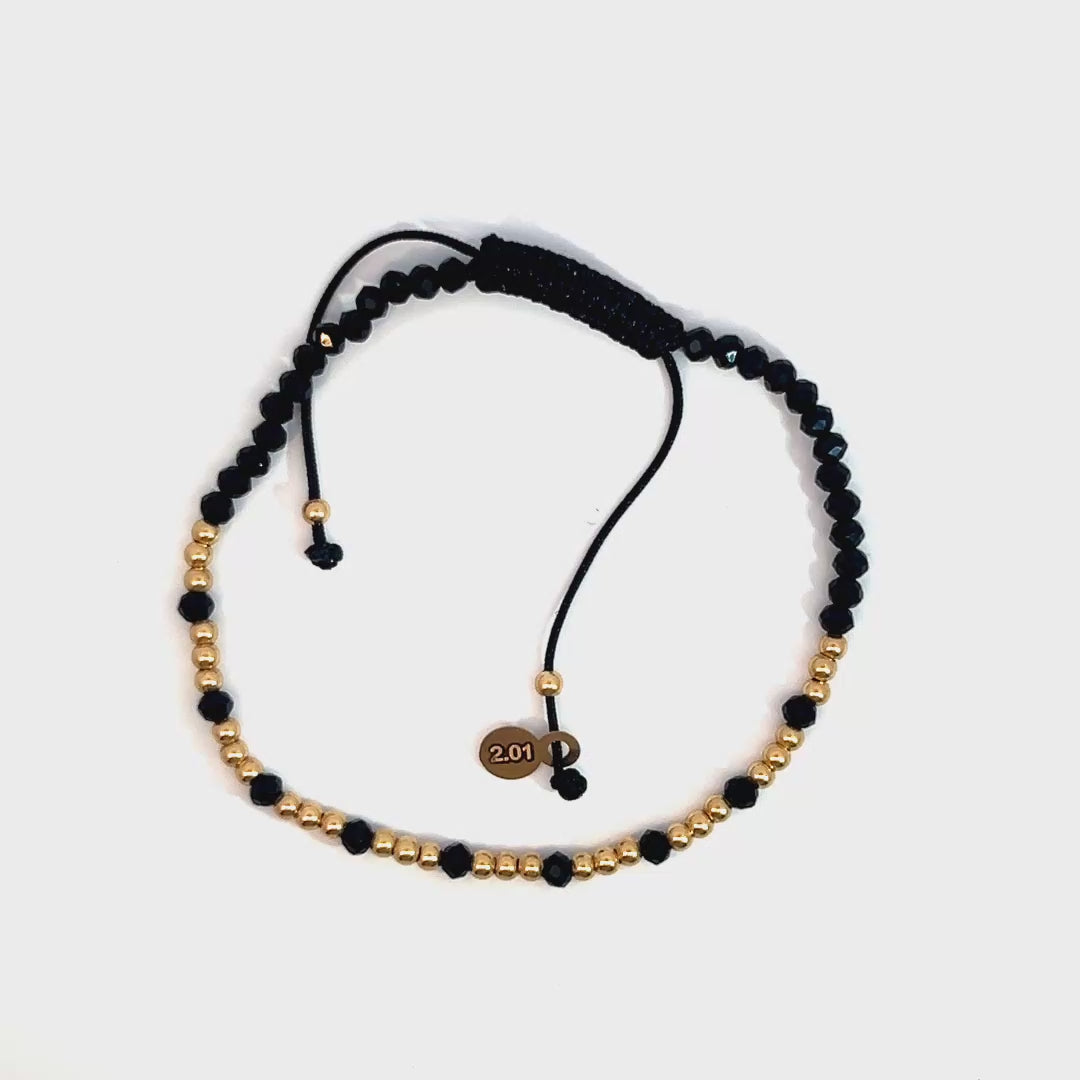 18ct Gold Adjustable Bracelet with Black Beads, 2.01g